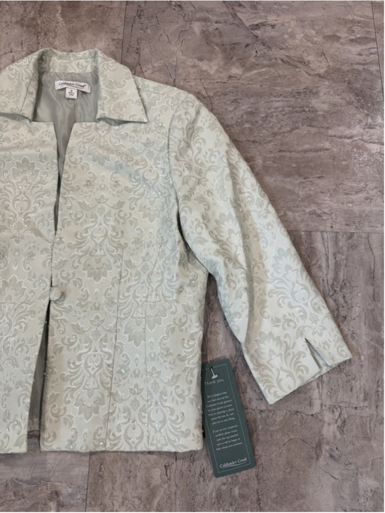 Coldwater Creek Jackets & Blazers - NWT Coldwater Creek Pale Green Sequin Damask Print Button Jacket 3/4 Sleeve 8